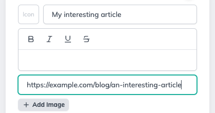 Panel entering a link URL