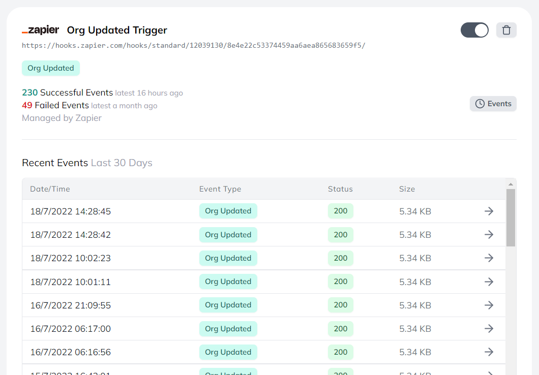 Zapier event logs